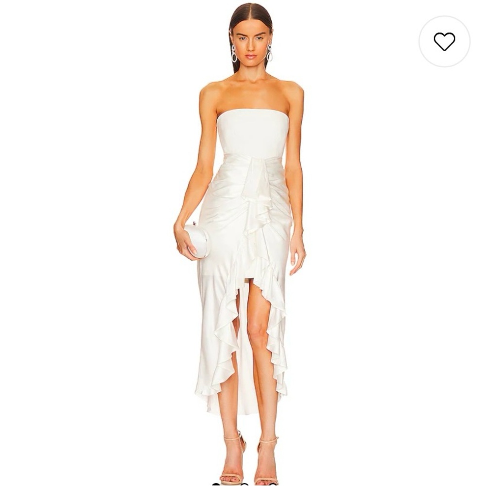 cinq a sept Strapless White Ruffled High-Low Dress